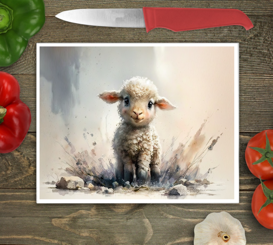 Lamb Glass Chopping Board, Sheep Cutting Board, Lamb Worktop